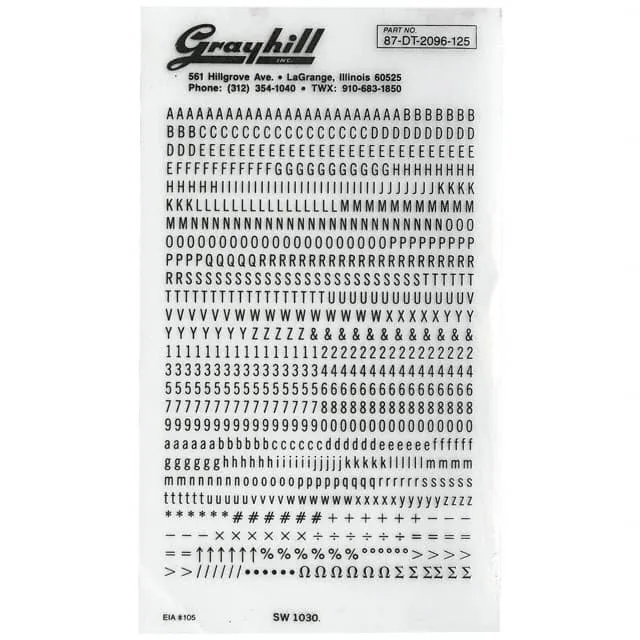87-DT-2096-125 (LEGEND SHEET MED. DRY TRANSFER)