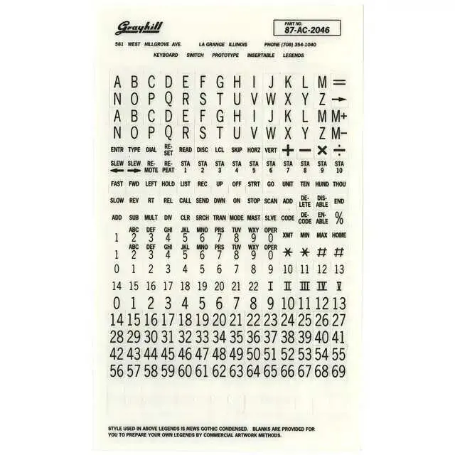 87AC2046 (LEGEND SHEET MED. SELF ADHESIVE)