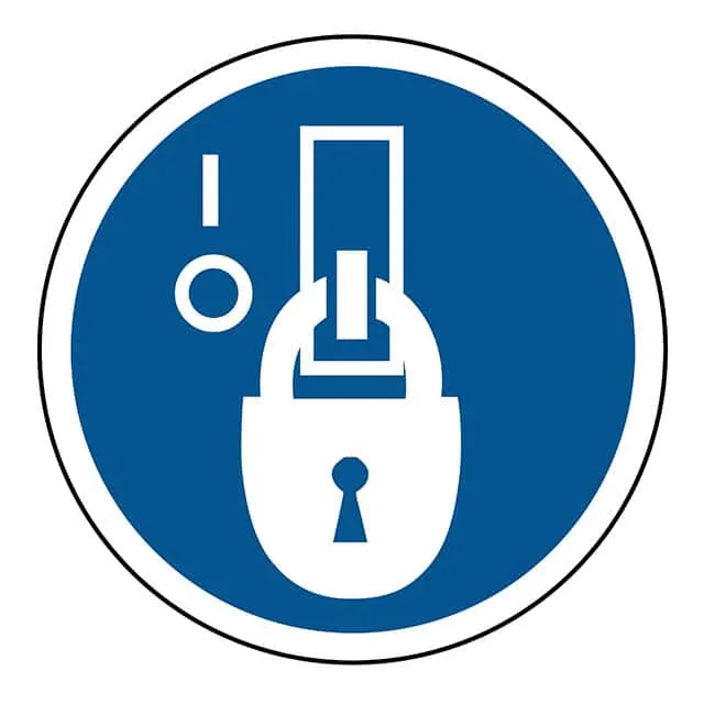 SAFLBL-2DIA-059-25/PK (SAFETY LABEL - LOCK OUT IN DE-EN)